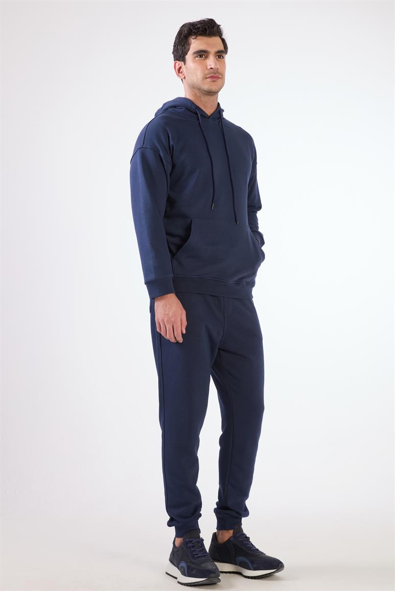 Lacivert Kapüşonlu Kanguru Cepli Regular Fit Erkek Sweatshirt