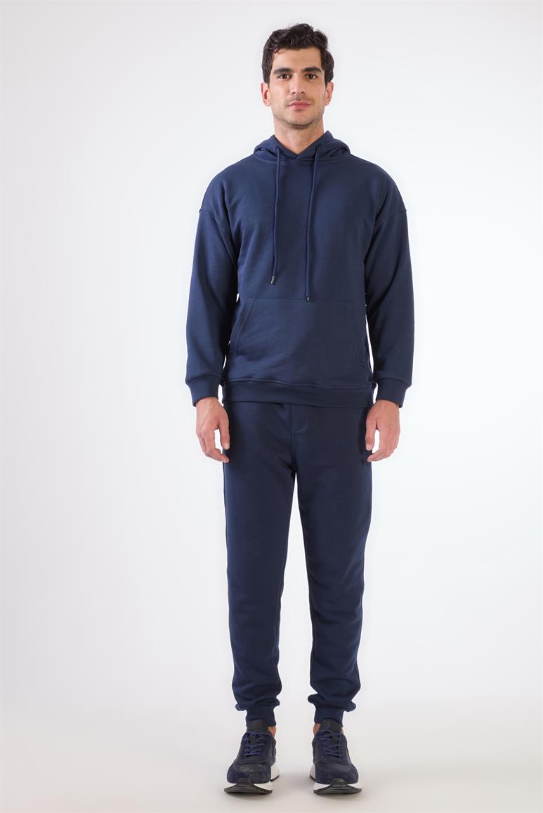 Lacivert Kapüşonlu Kanguru Cepli Regular Fit Erkek Sweatshirt