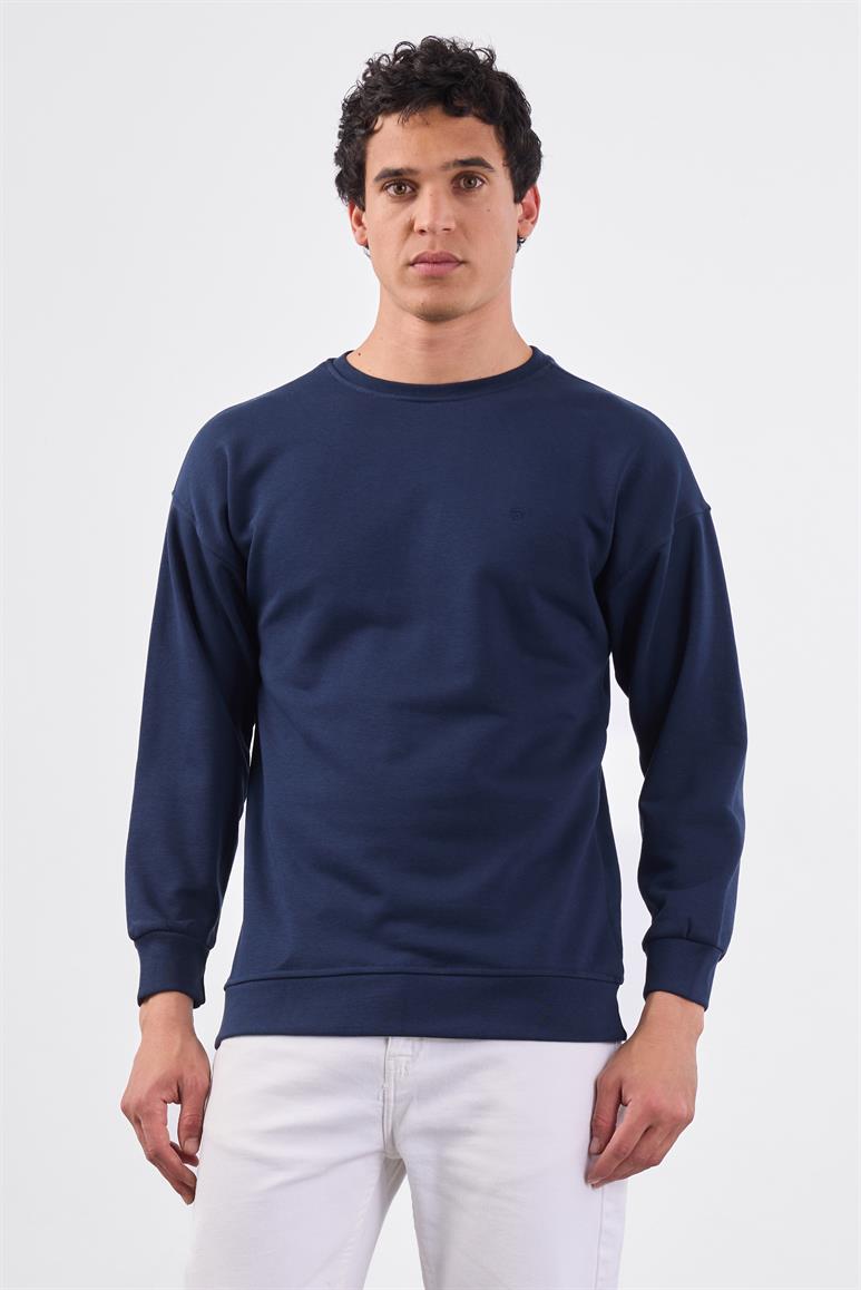 Lacivert Bisiklet Yaka Regular Fit Erkek Sweatshirt