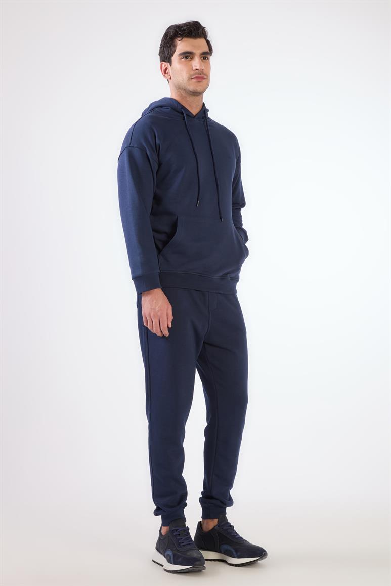 Lacivert Kapüşonlu Kanguru Cepli Regular Fit Erkek Sweatshirt