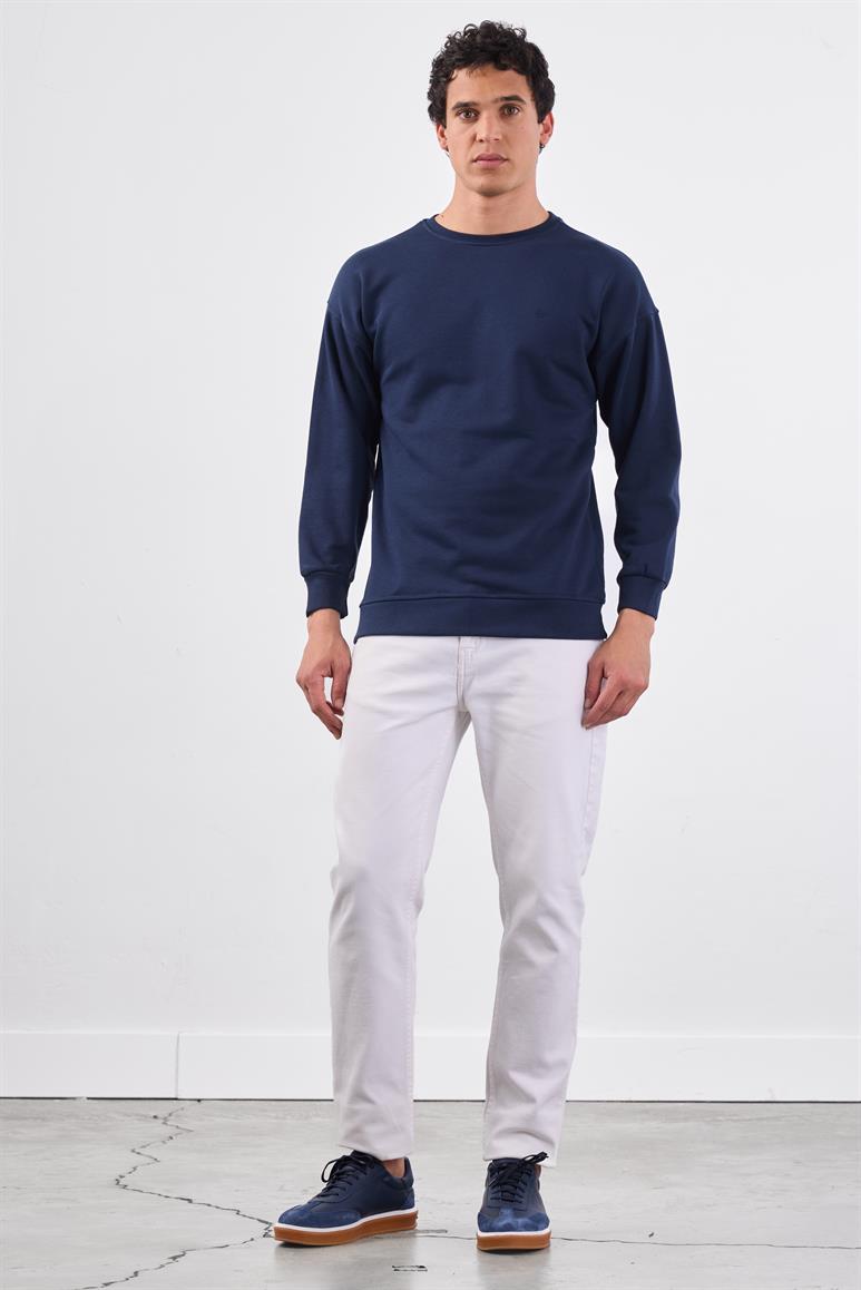 Lacivert Bisiklet Yaka Regular Fit Erkek Sweatshirt