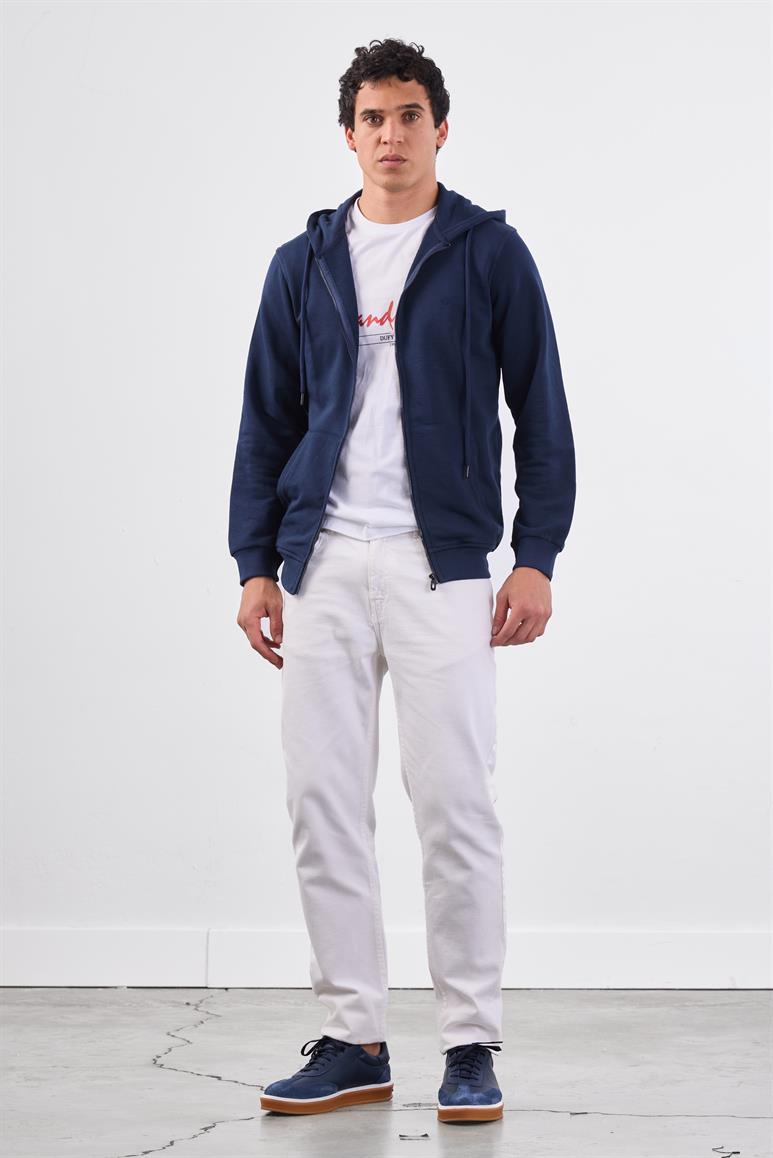 Lacivert Fermuar Kapamalı Kapüşonlu Erkek Regular Fit Sweatshirt