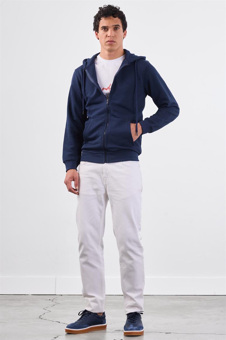 Lacivert Fermuar Kapamalı Kapüşonlu Erkek Regular Fit Sweatshirt