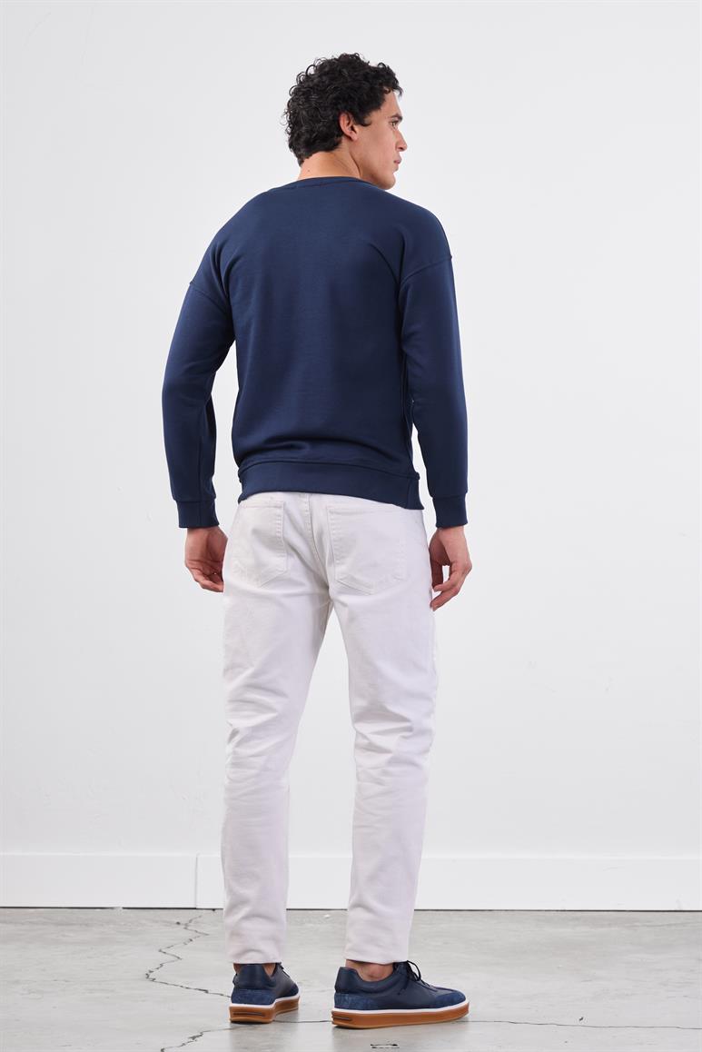 Lacivert Bisiklet Yaka Regular Fit Erkek Sweatshirt