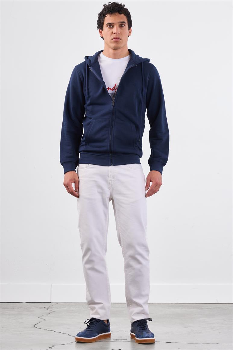 Lacivert Fermuar Kapamalı Kapüşonlu Erkek Regular Fit Sweatshirt