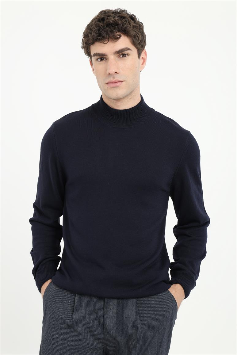Lacivert Balıkçı Yaka Slim Fit Erkek Triko