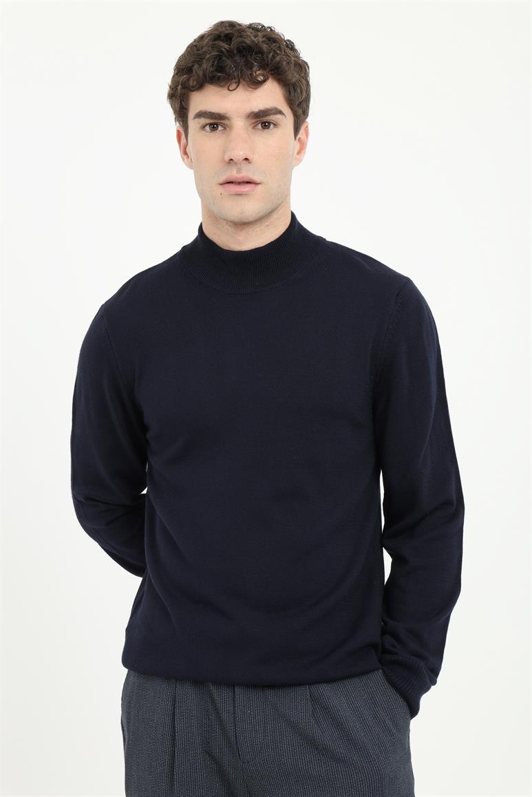 Lacivert Balıkçı Yaka Slim Fit Erkek Triko