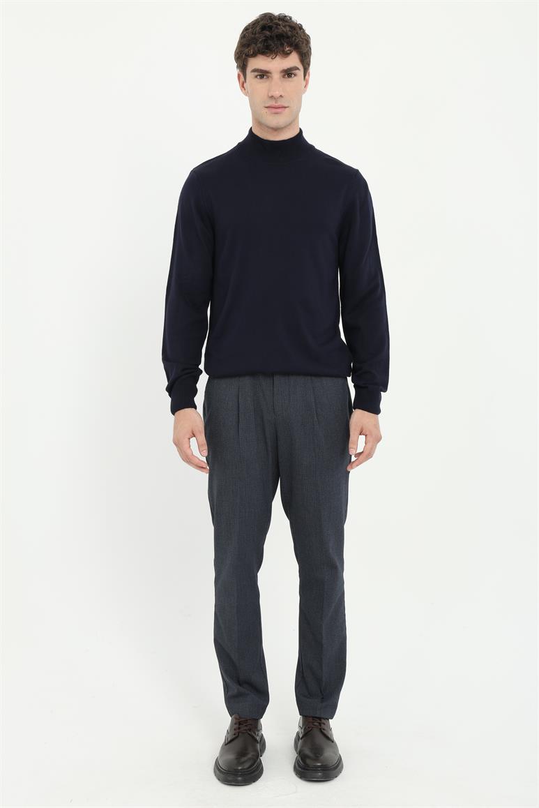 Lacivert Balıkçı Yaka Slim Fit Erkek Triko