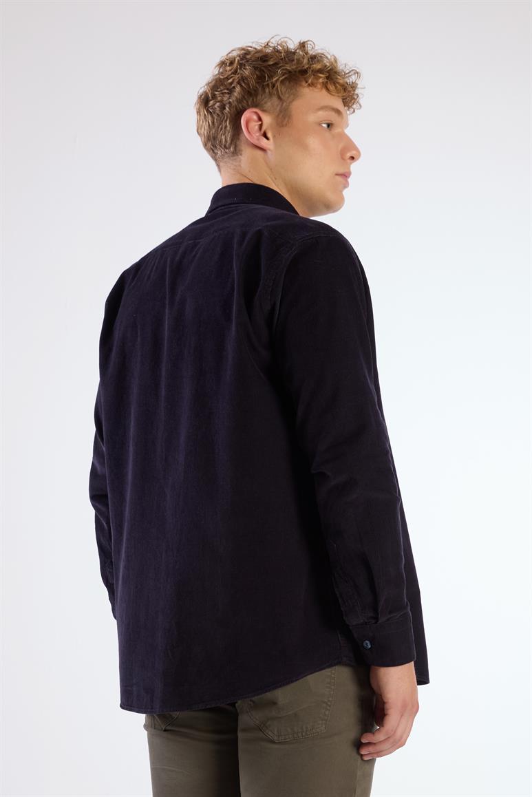 Lacivert Fitilli Kadife Regular Fit Erkek Gömlek 