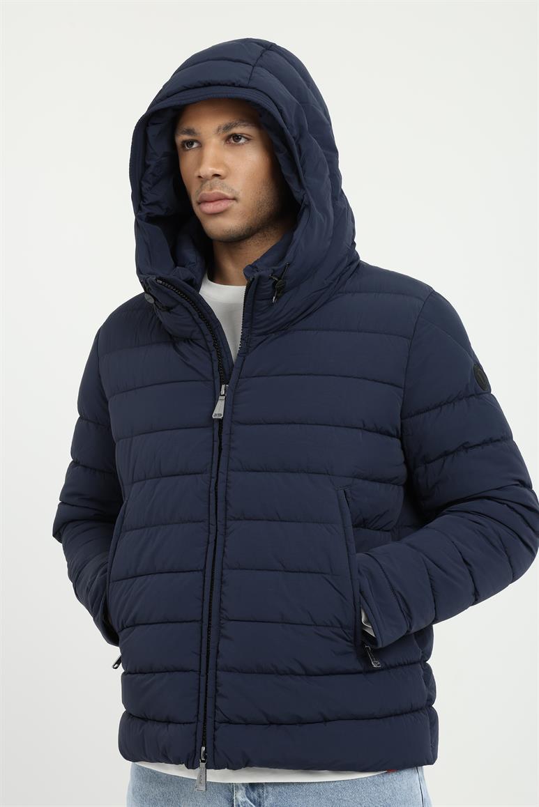 Lacivert Kapitone Slim Fit Erkek Mont