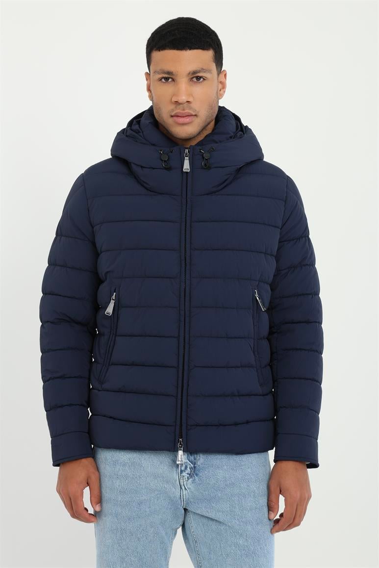 Lacivert Kapitone Slim Fit Erkek Mont