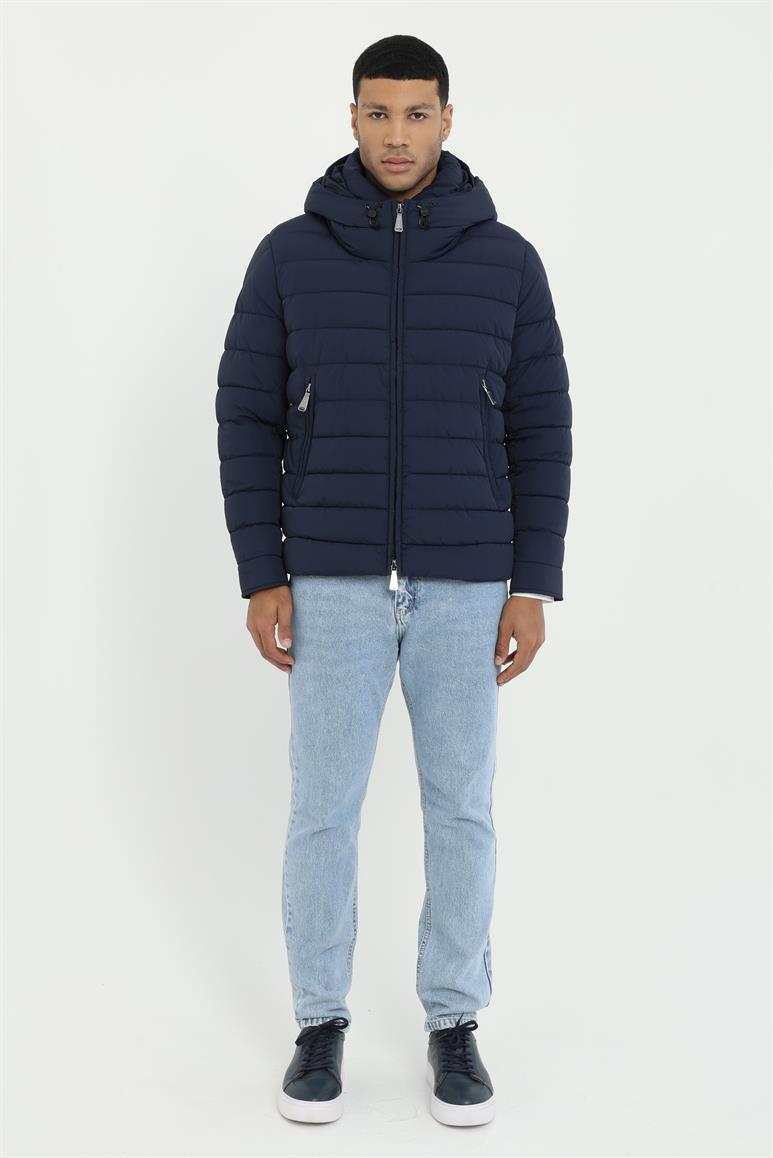 Lacivert Kapitone Slim Fit Erkek Mont