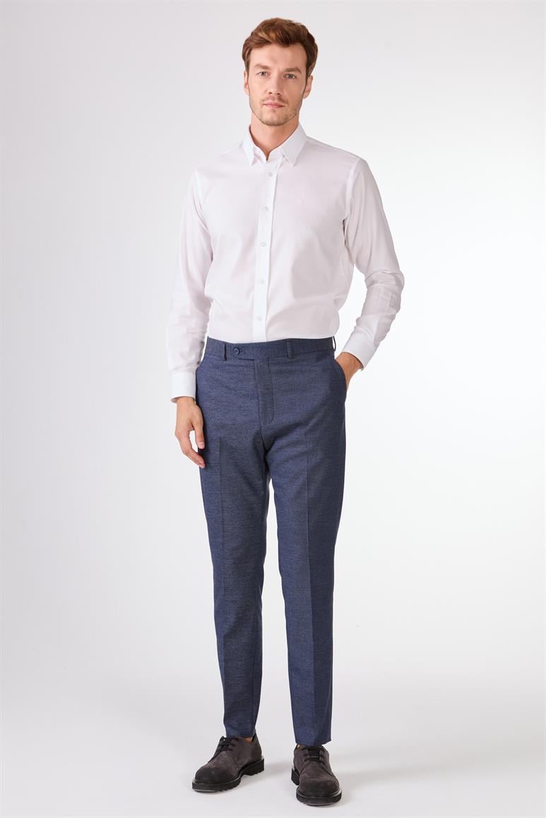 Lacivert Örgü Armürlü Slim Fit Casual Takım Elbise
