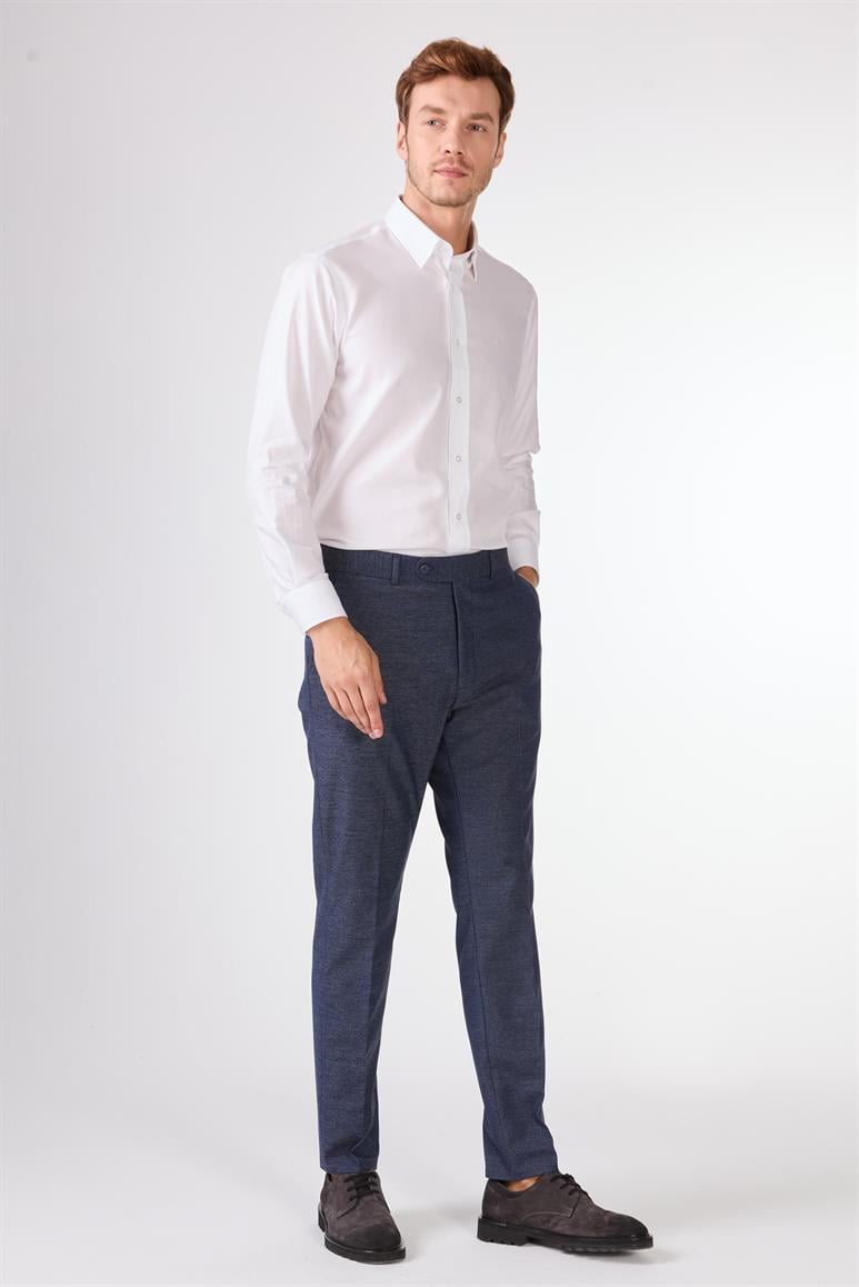 Lacivert Örgü Armürlü Slim Fit Casual Takım Elbise