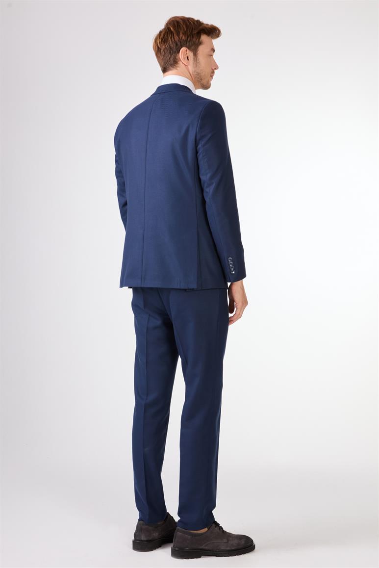 Lacivert Örgü Desen Slim Fit Casual Takım Elbise