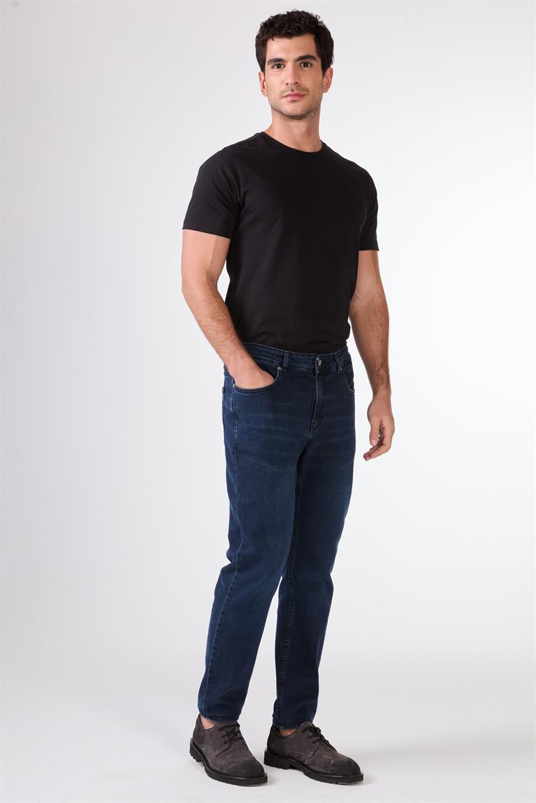 M.Lacivert Slim Fit Erkek Denim Pantolon