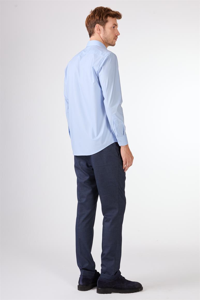 Mavi Düz Uzun Kol Regular Fit Erkek Gömlek 