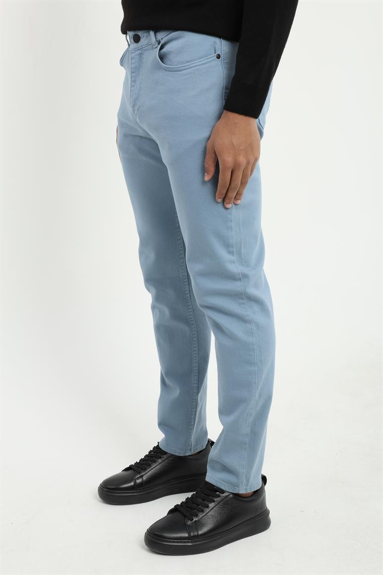 Mavi 5 Cep Düz Renk Slim Fit Erkek Pantolon