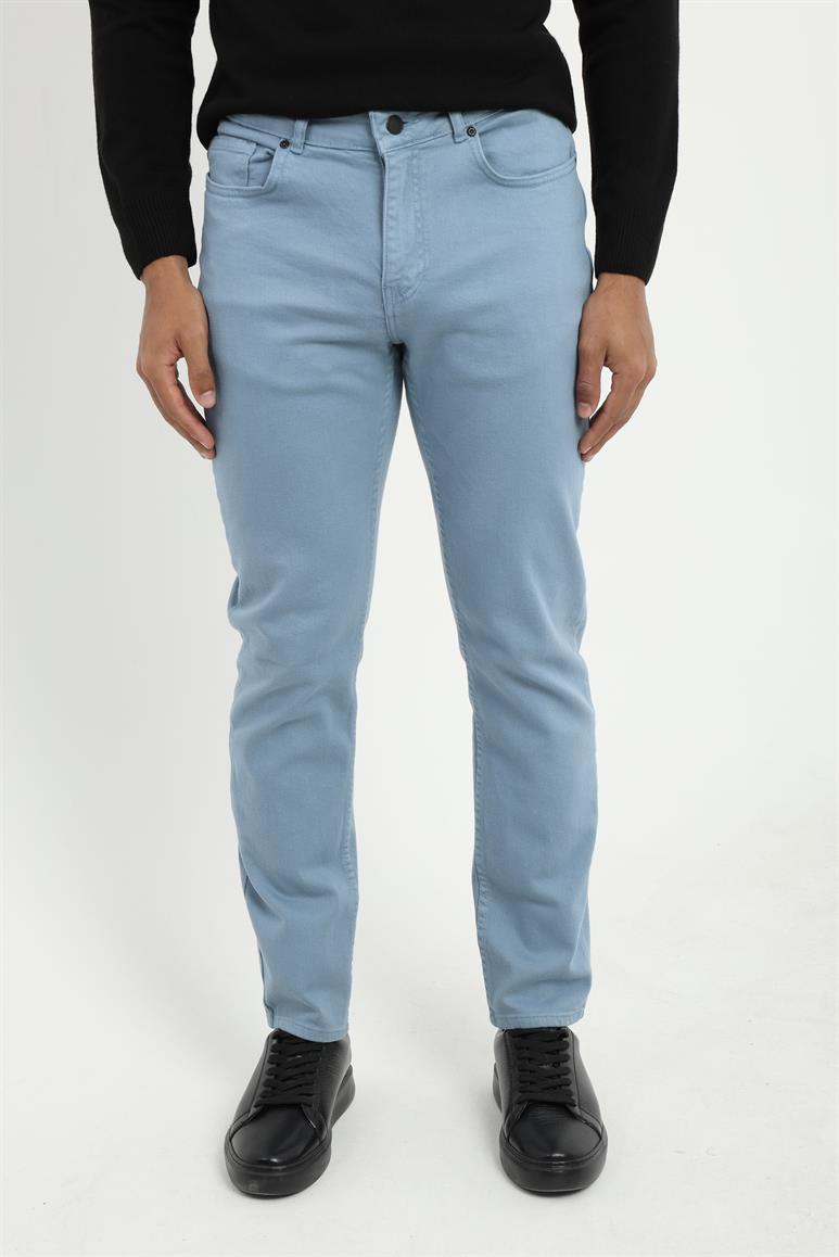 Mavi 5 Cep Düz Renk Slim Fit Erkek Pantolon