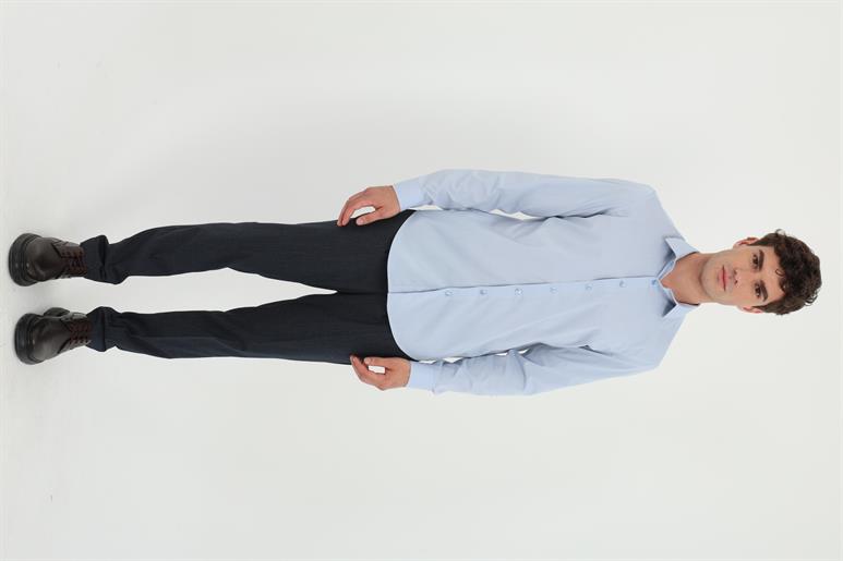 Mavi Düz Klasik Slim Fit Erkek Gömlek