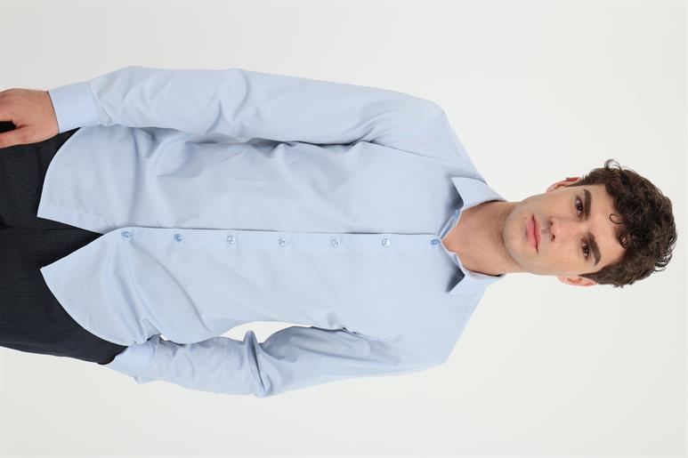 Mavi Düz Klasik Slim Fit Erkek Gömlek