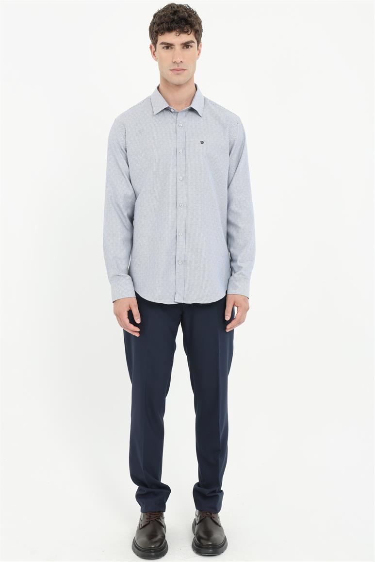 Mavi Erkek Slim Fit Çizgili Brent Yaka Uzun Kol Gömlek