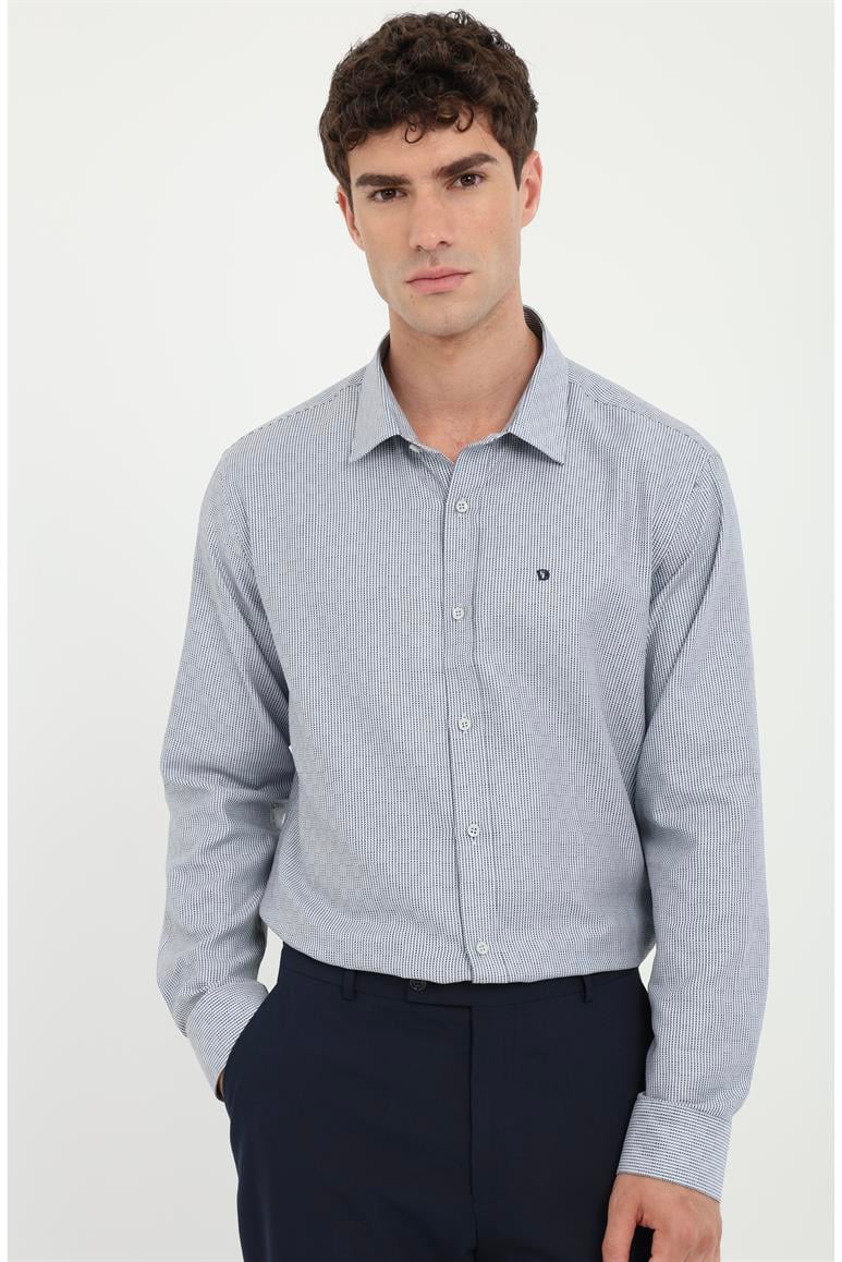 Mavi Erkek Slim Fit Çizgili Brent Yaka Uzun Kol Gömlek