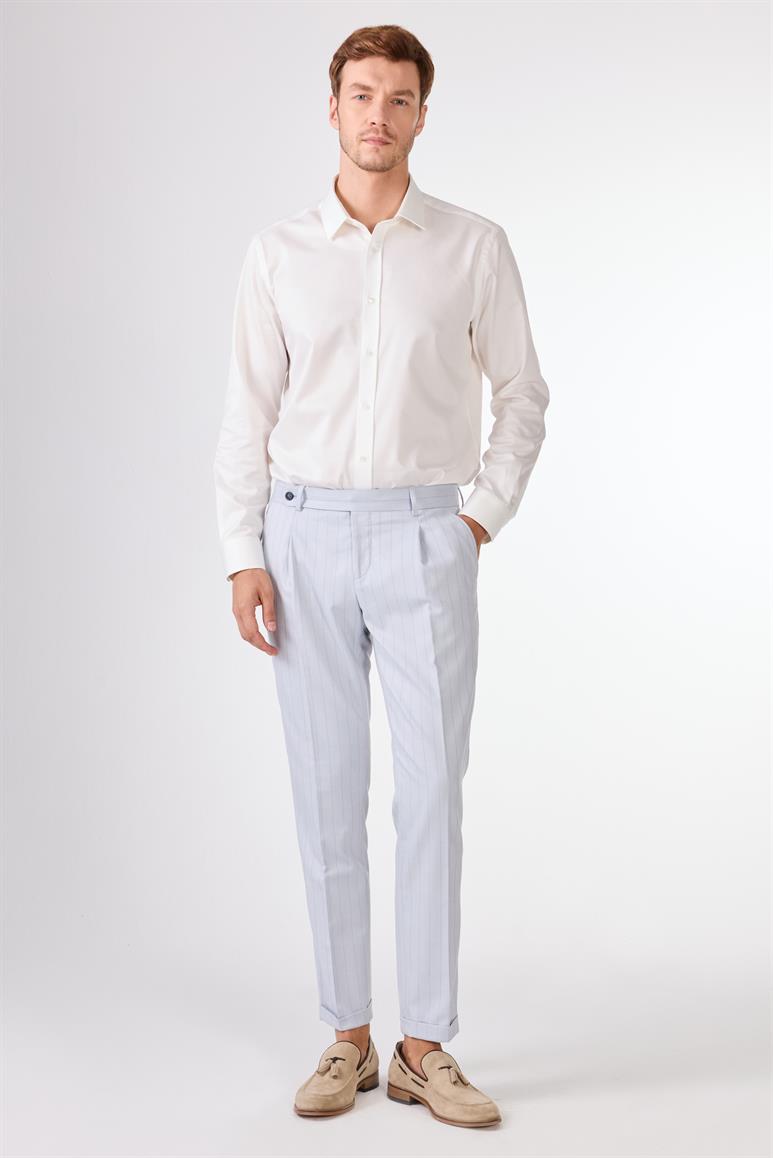 Mavi Erkek Slim Fit Çizgili Kruvaze Yaka Takım Elbise 