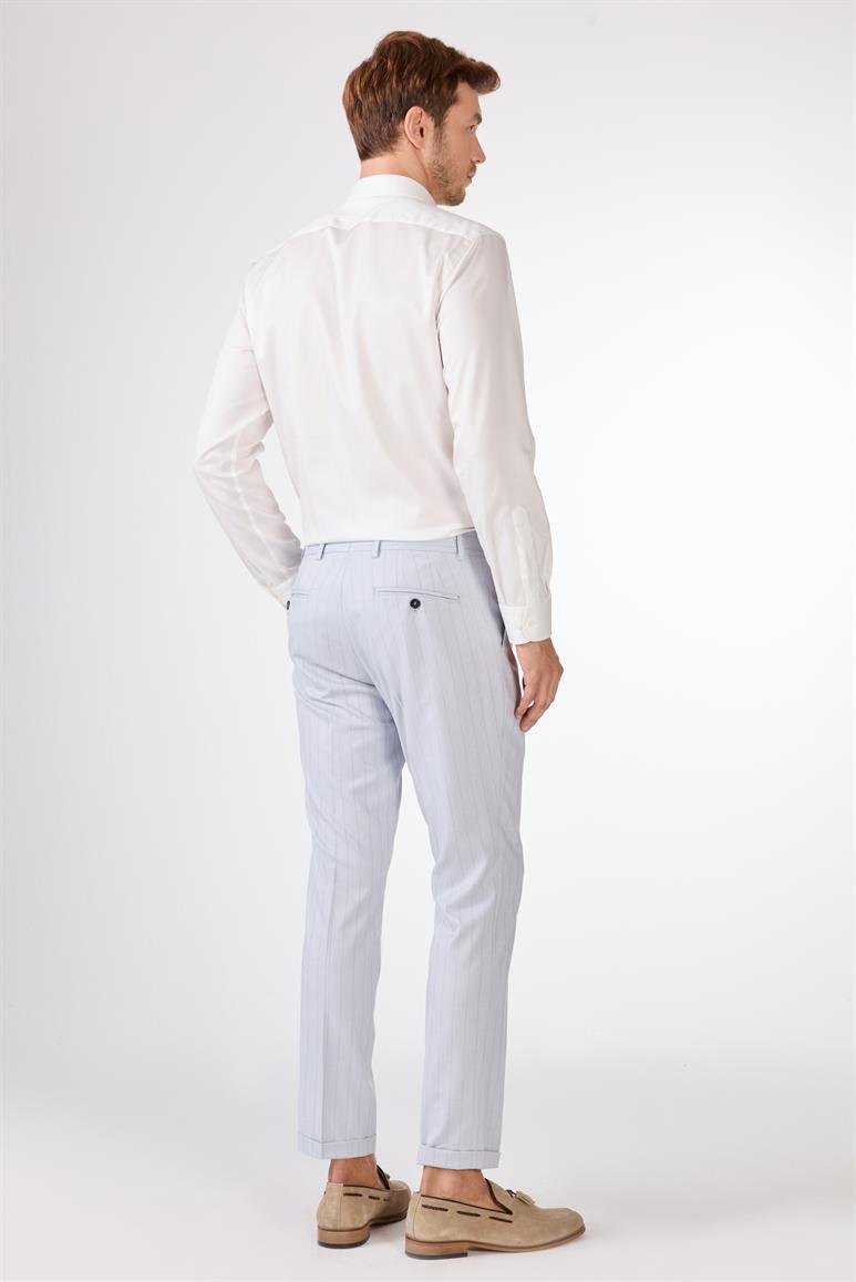 Mavi Erkek Slim Fit Çizgili Kruvaze Yaka Takım Elbise 