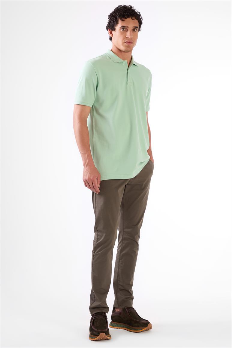 Mint Yeşili Polo Yaka Pamuklu Düz Renk Slim Fit Erkek T-shirt