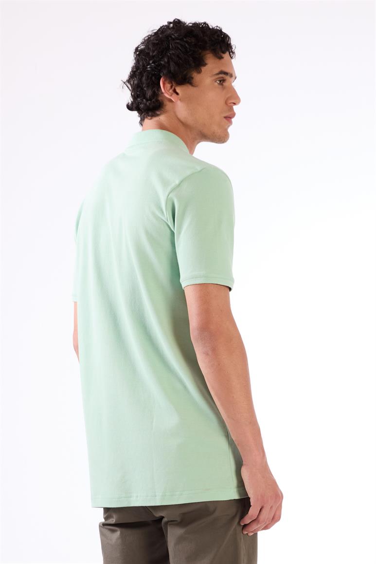 Mint Yeşili Polo Yaka Pamuklu Düz Renk Slim Fit Erkek T-shirt