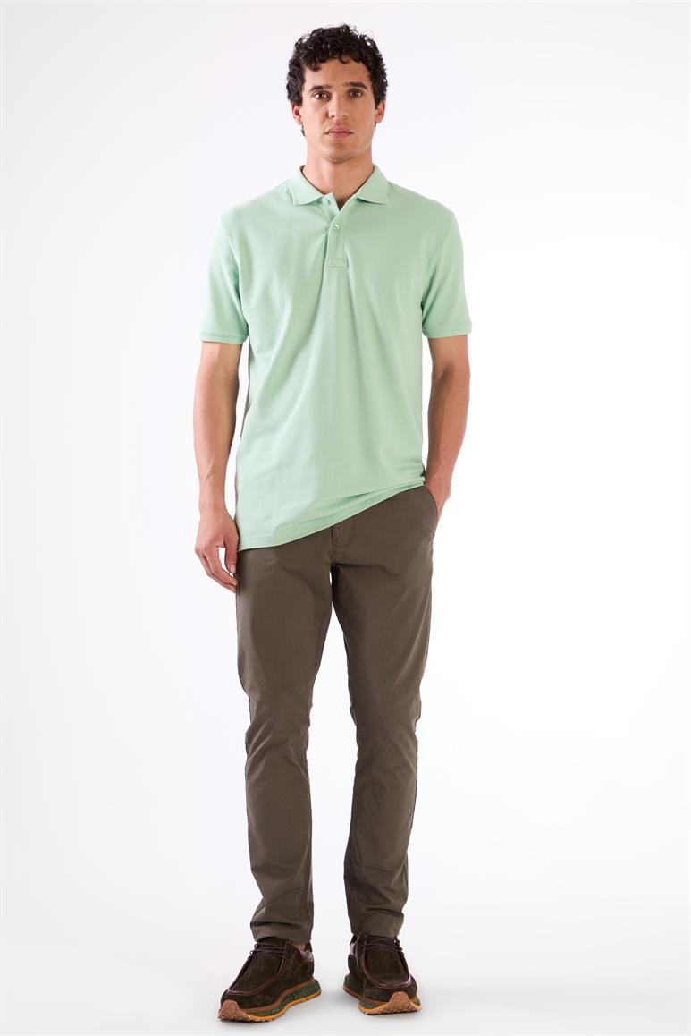 Mint Yeşili Polo Yaka Pamuklu Düz Renk Slim Fit Erkek T-shirt