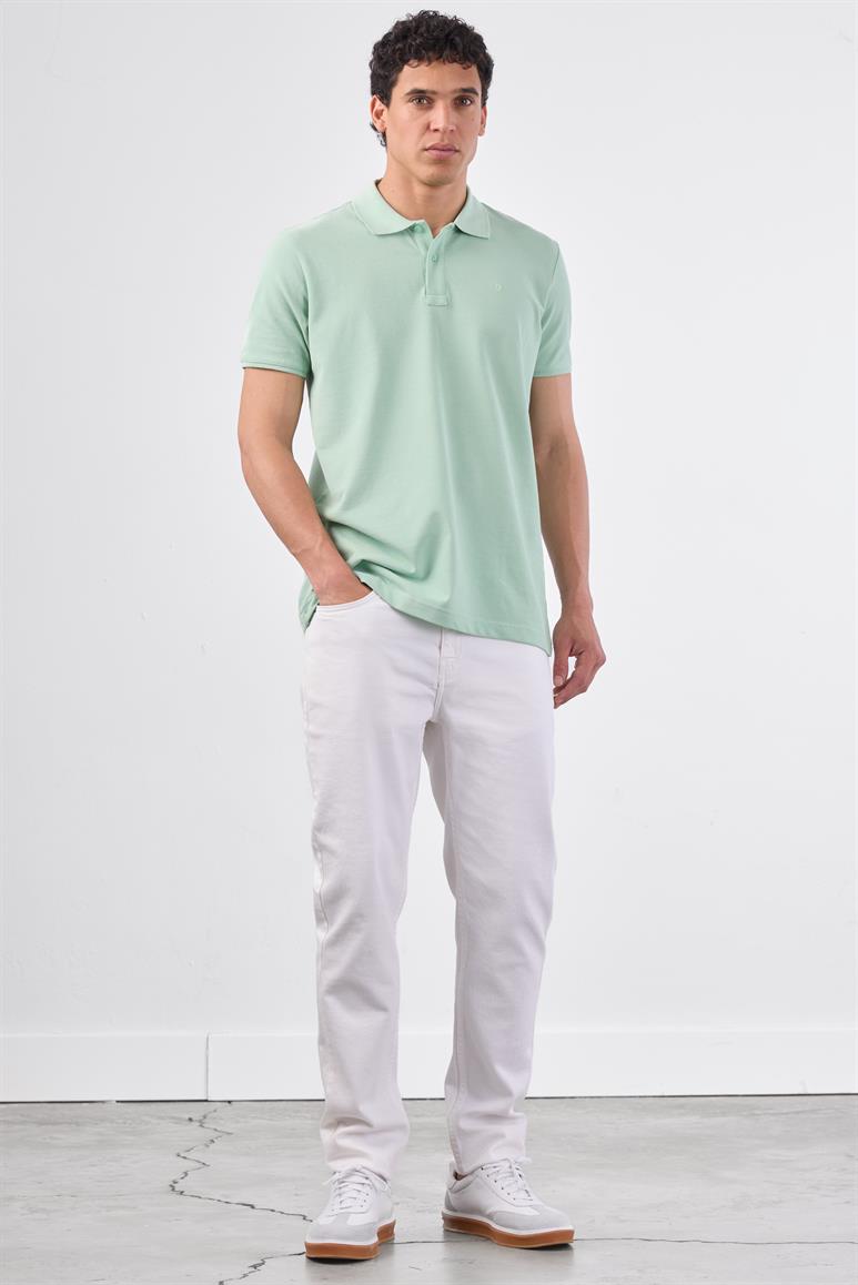 Mint Yeşili Polo Yaka Pamuklu Düz Renk Slim Fit Erkek T-shirt