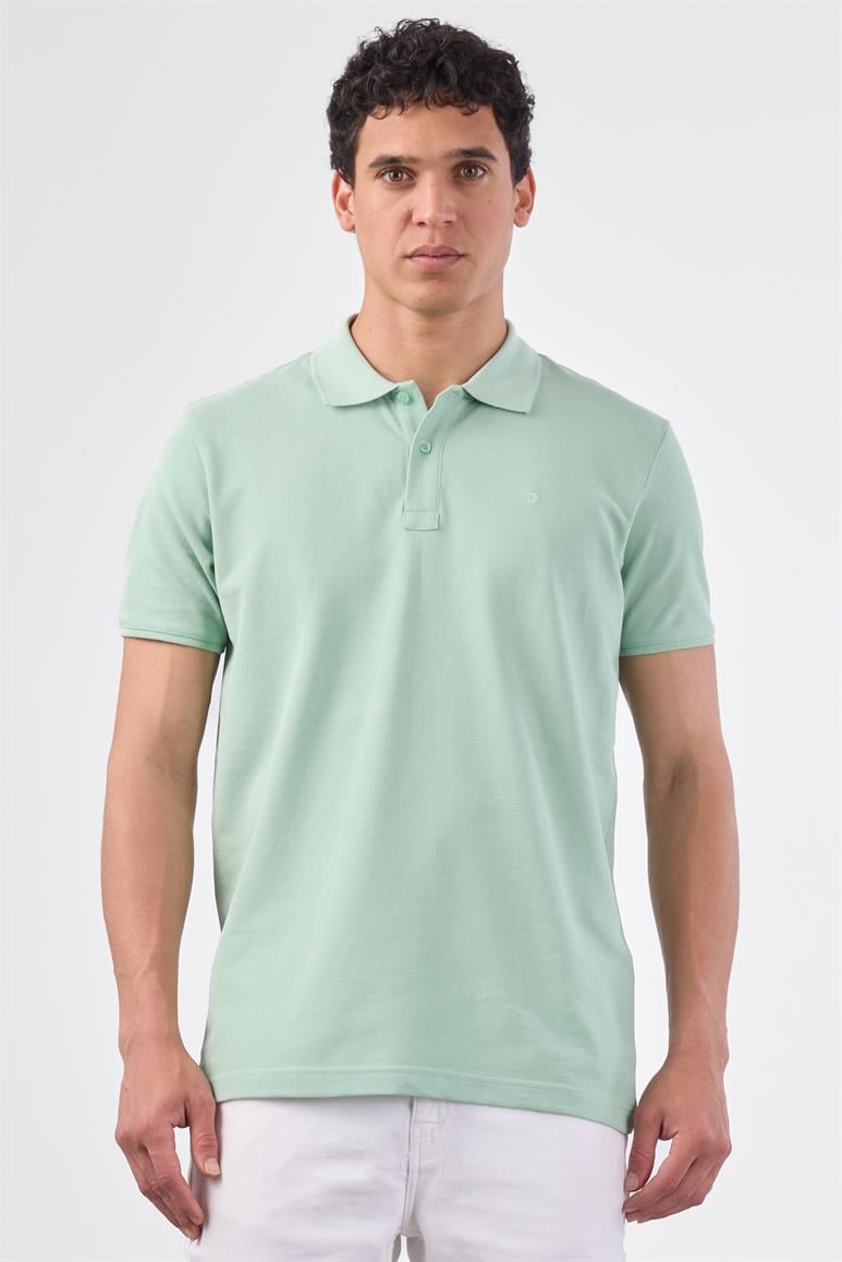 Mint Yeşili Polo Yaka Pamuklu Düz Renk Slim Fit Erkek T-shirt