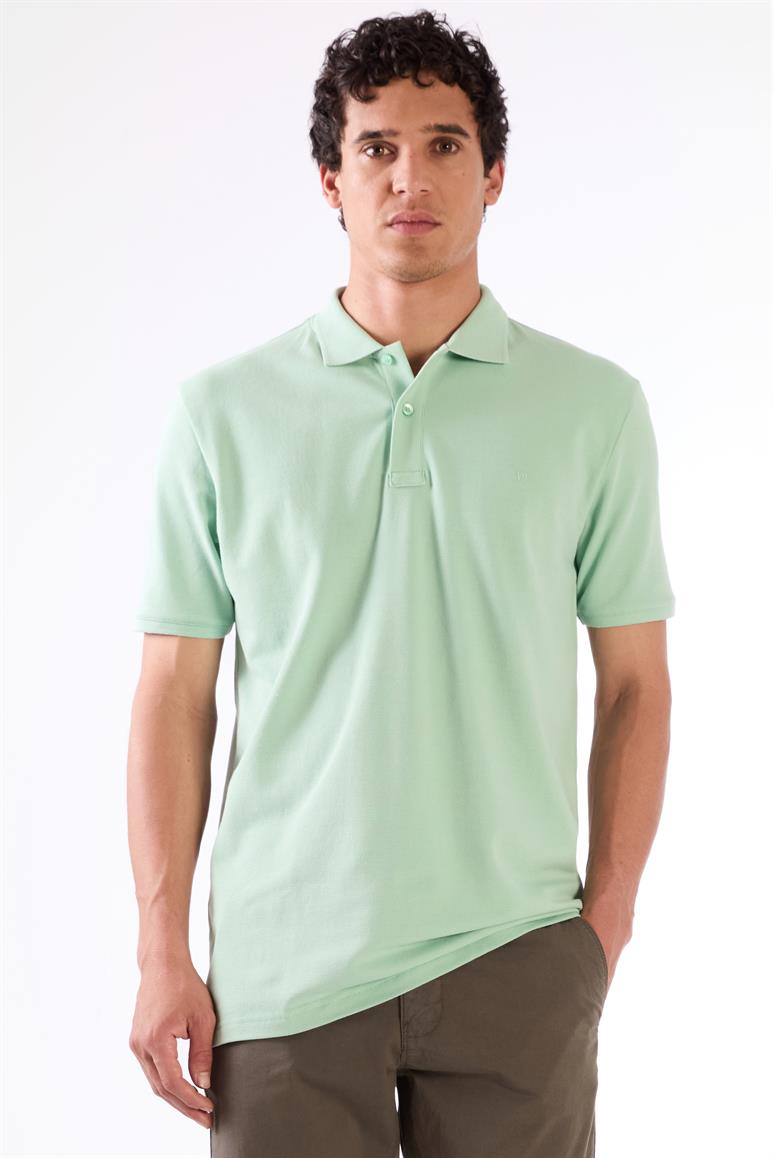 Mint Yeşili Polo Yaka Pamuklu Düz Renk Slim Fit Erkek T-shirt