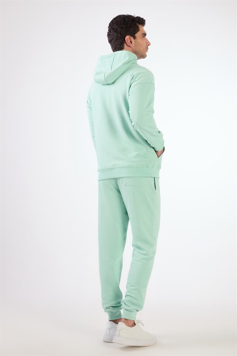 Mint Yeşili Kapüşonlu Kanguru Cepli Regular Fit Erkek Sweatshirt