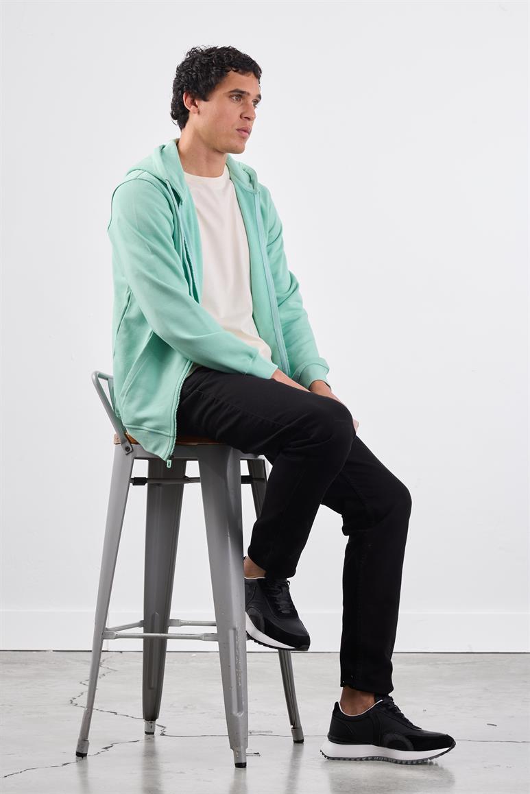 Mint Yeşili Fermuar Kapamalı Kapüşonlu Erkek Regular Fit Sweatshirt