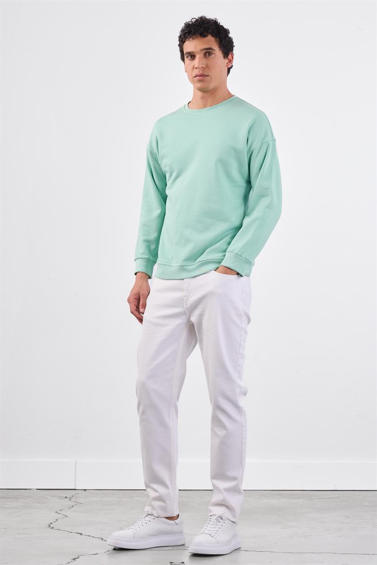 Mint Yeşili Bisiklet Yaka Regular Fit Erkek Sweatshirt