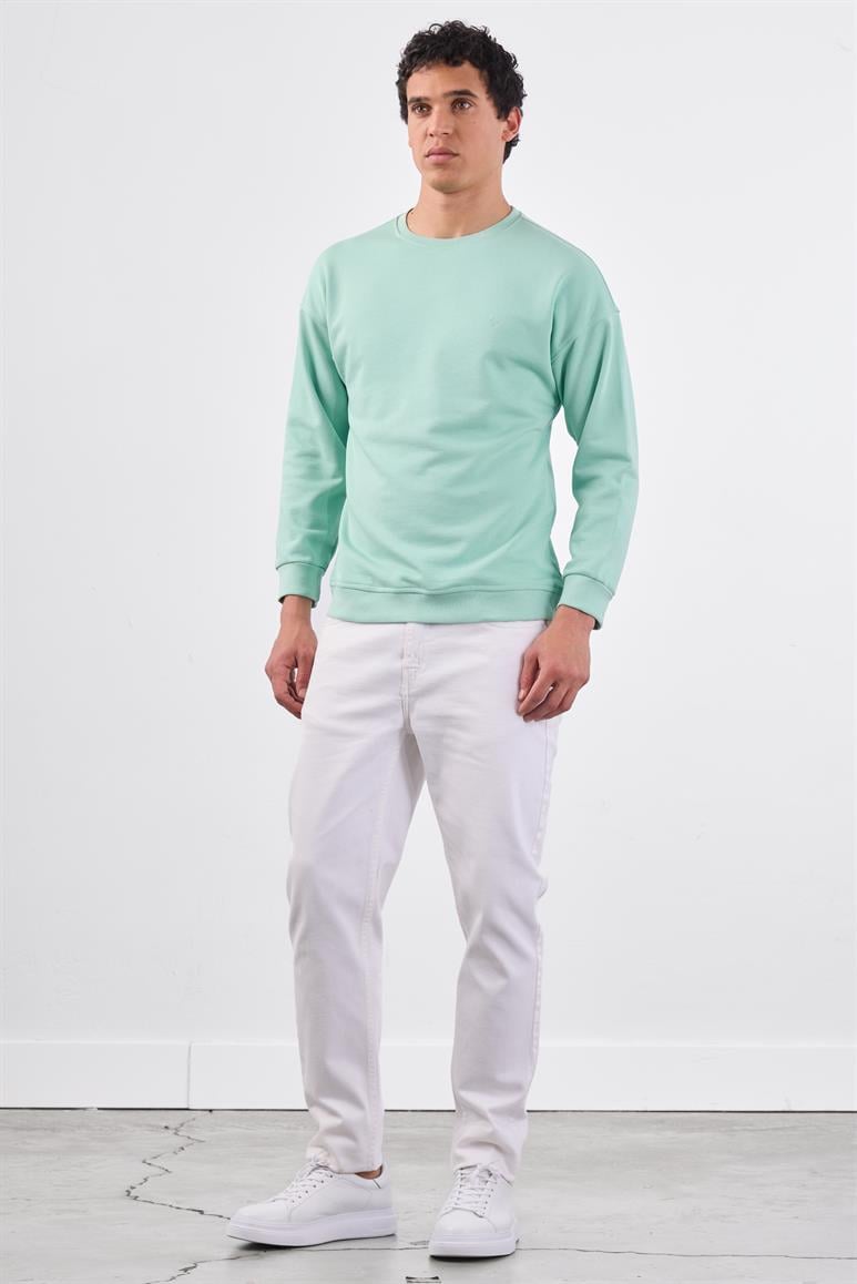 Mint Yeşili Bisiklet Yaka Regular Fit Erkek Sweatshirt
