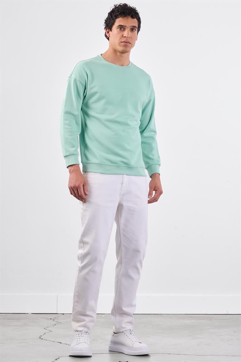Mint Yeşili Bisiklet Yaka Regular Fit Erkek Sweatshirt
