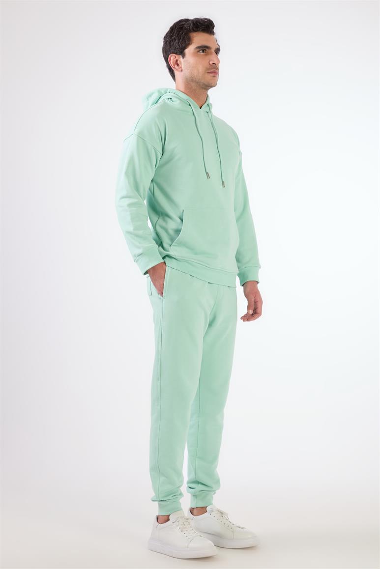 Mint Yeşili Kapüşonlu Kanguru Cepli Regular Fit Erkek Sweatshirt
