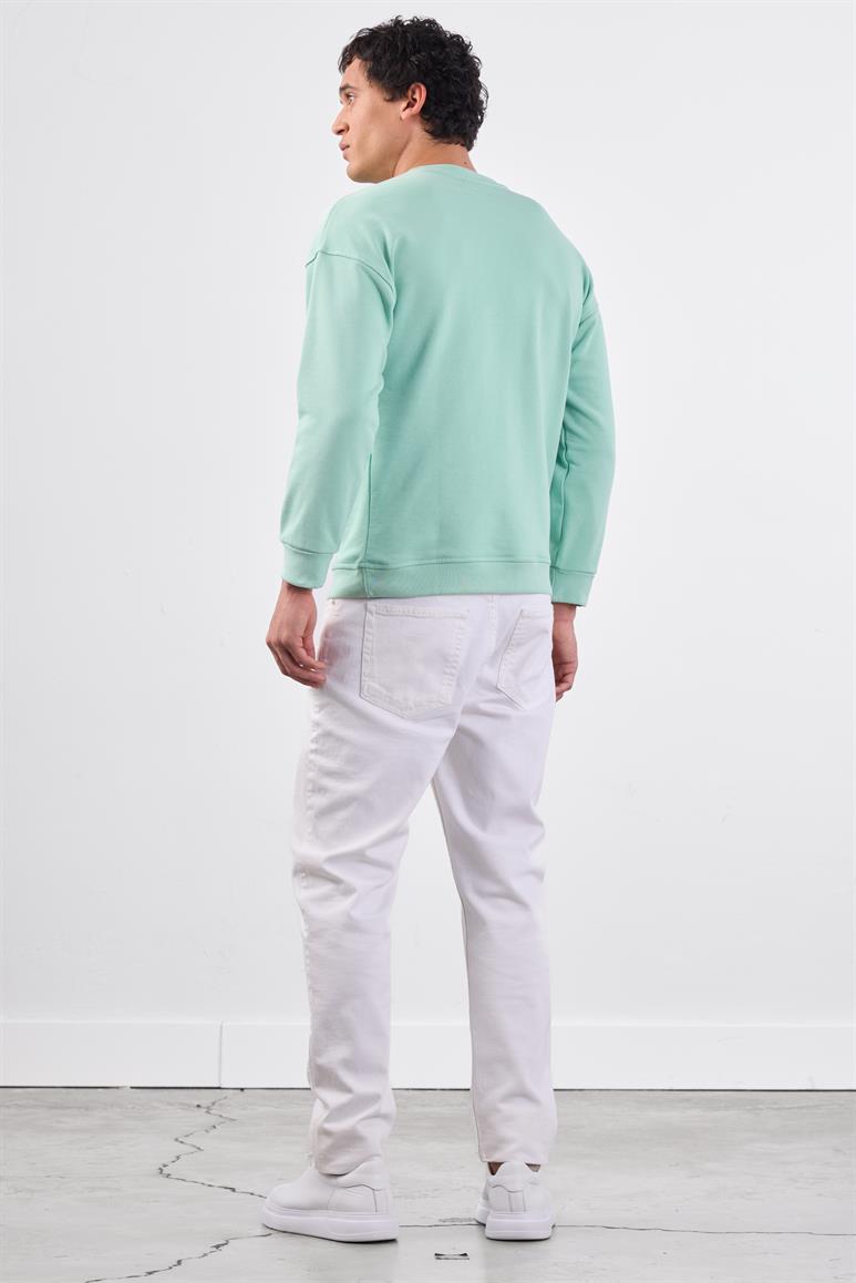 Mint Yeşili Bisiklet Yaka Regular Fit Erkek Sweatshirt