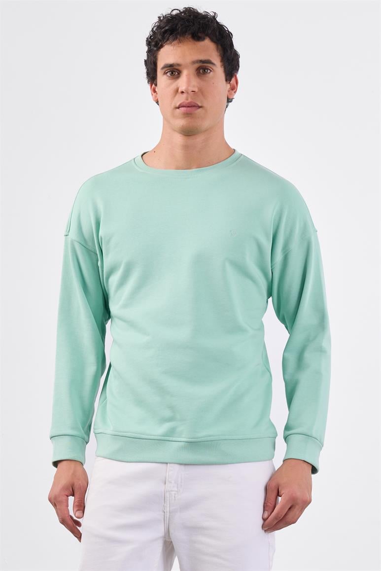Mint Yeşili Bisiklet Yaka Regular Fit Erkek Sweatshirt