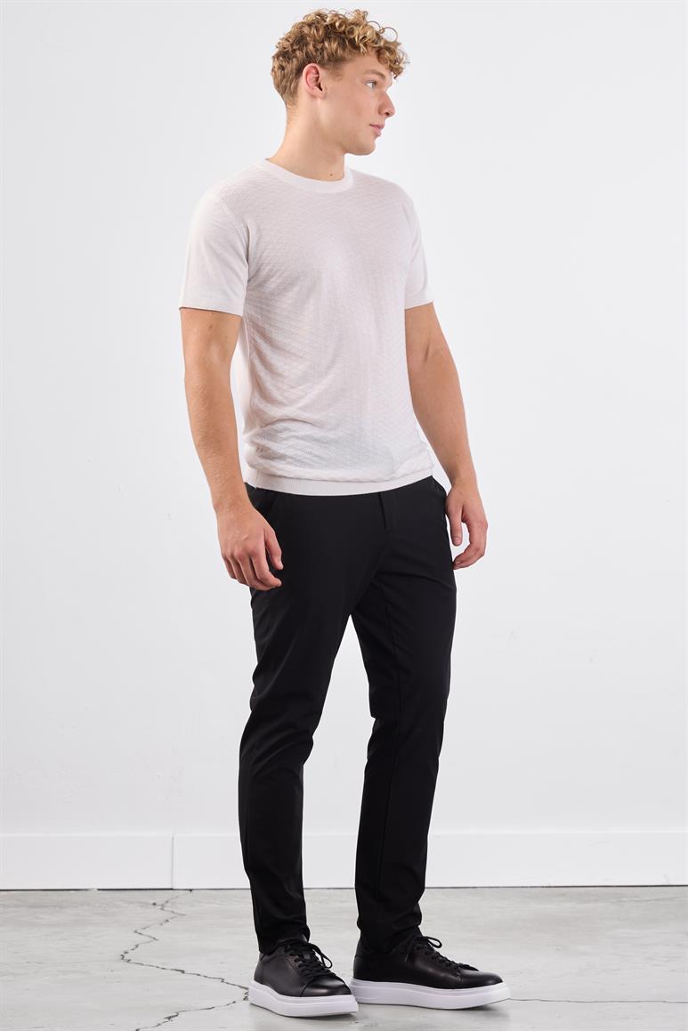 Ekru O Yaka Düz Renk Kısa Kollu Slim Fit Triko Tshirt