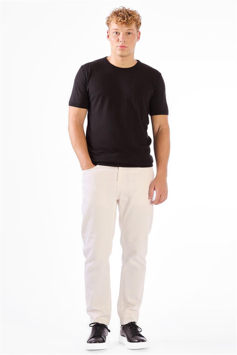 Siyah O Yaka Düz Renk Kısa Kollu Slim Fit Triko Tshirt