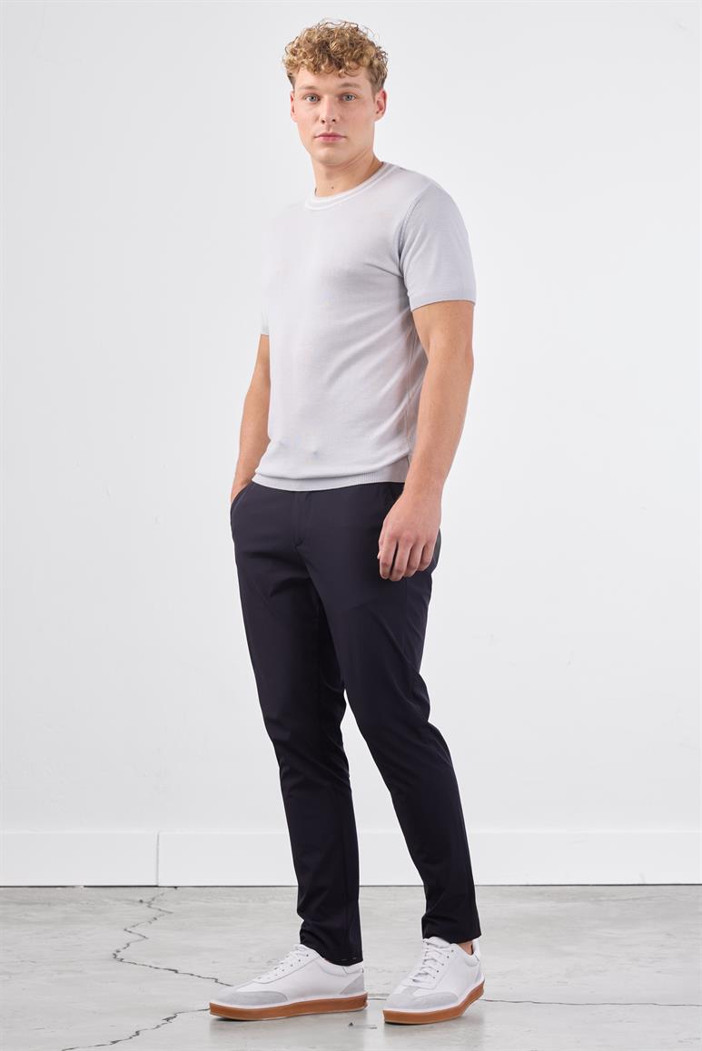 Açık Gri O Yaka Düz Renk Kısa Kollu Slim Fit Triko T-shirt