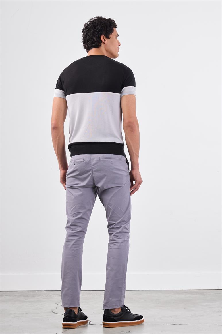 Siyah Bisiklet Yaka Çift Renk Slim Fit Triko Tshirt