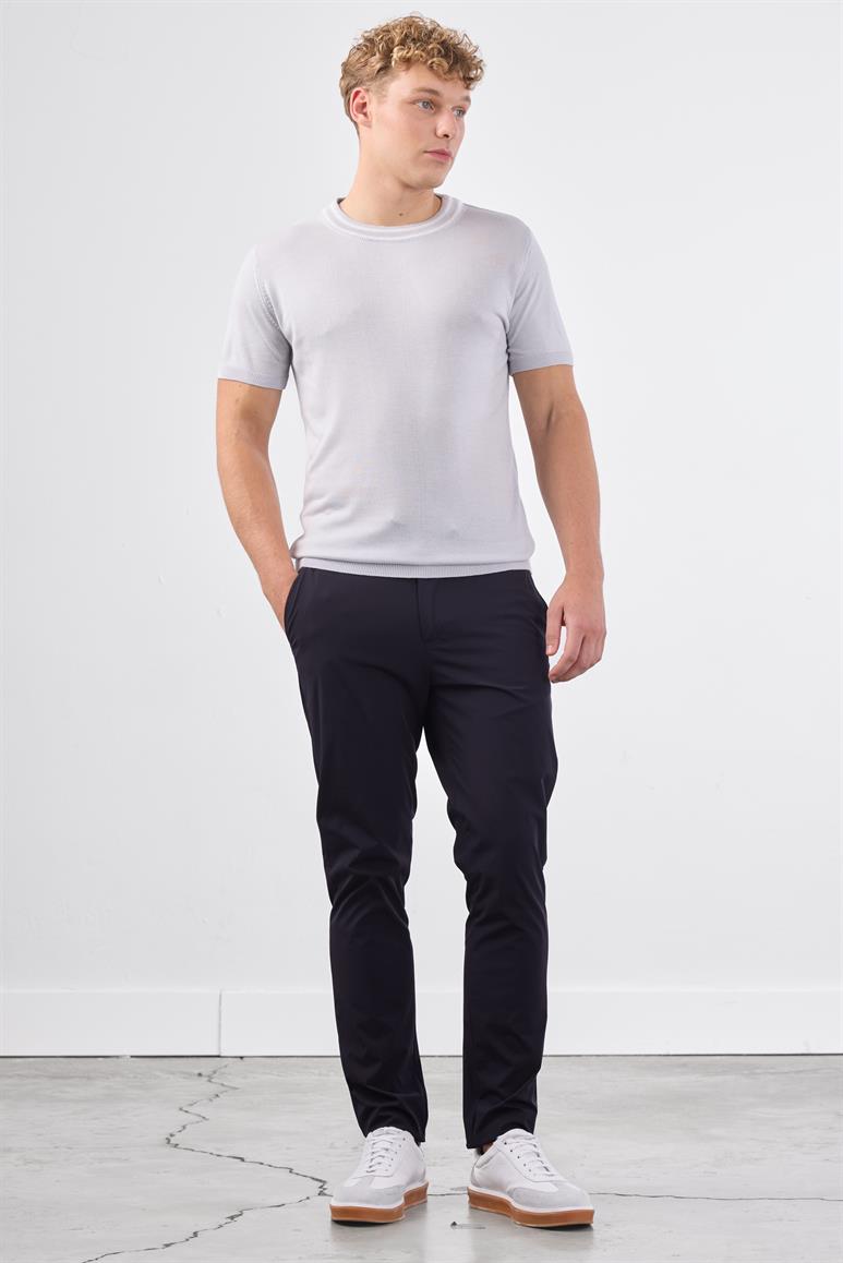 Açık Gri O Yaka Düz Renk Kısa Kollu Slim Fit Triko T-shirt