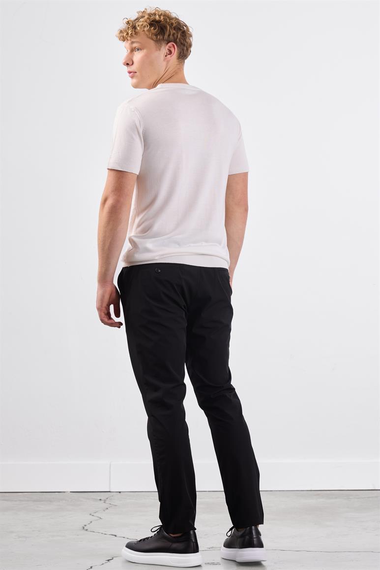 Ekru O Yaka Düz Renk Kısa Kollu Slim Fit Triko Tshirt