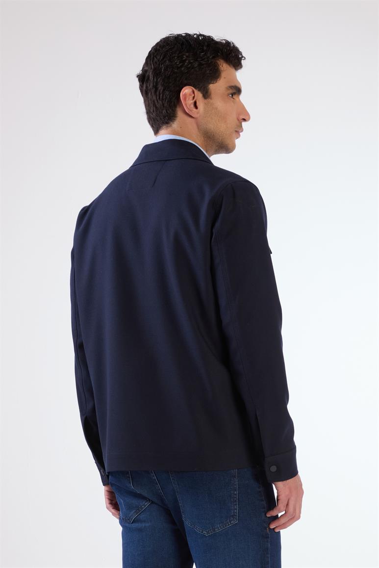 Lacivert Çıtçıt Kapamalı Cepli Overshirt Gömlek
